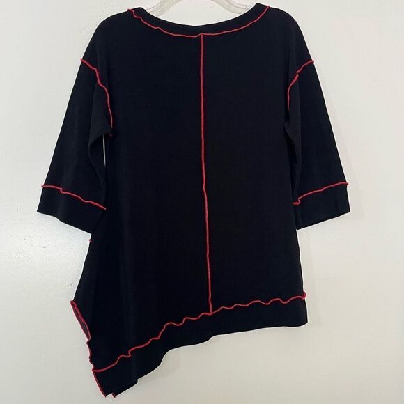 IC Connie K Lagenlook Asian Print Top Asymmetrical Artsy Black Red Blouse Medium - Picture 6 of 9